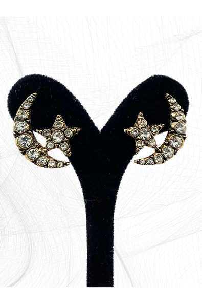 Zirkon Taşlı Ay Yıldız Küpe - Resim 5