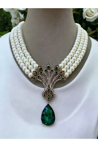 Kristal Taşlı Hayat Ağacı Figür İnci Kolye - Resim 3