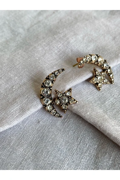 Zirkon Taşlı Ay Yıldız Küpe - Resim 4