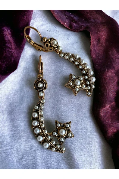 Kristal Taşlı Ayyıldız Sallantılı Küpe - 6