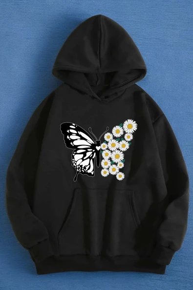 Papatya Kelebek Baskılı Oversize Sweatshirt - Resim 3