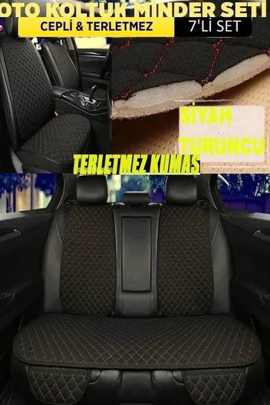 Bmw E46 Terletmez Kumaş Minder Seti 7 Parça Full Takım Siyah-Turuncu