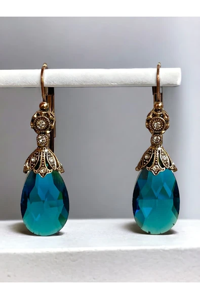 Kristal Taşlı Büyük Kedi Gözü Küpe - 7