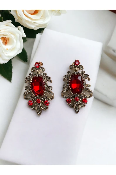 Kristal Taşlı Elmas Montür Küpe - Resim 2