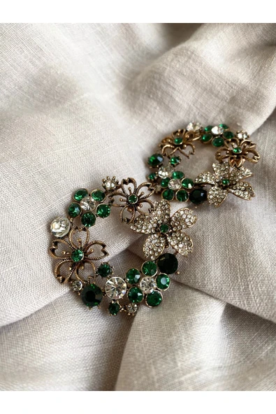 Mavi Kristal Taşlı Çiçek Çelenk Küpe - Resim 4