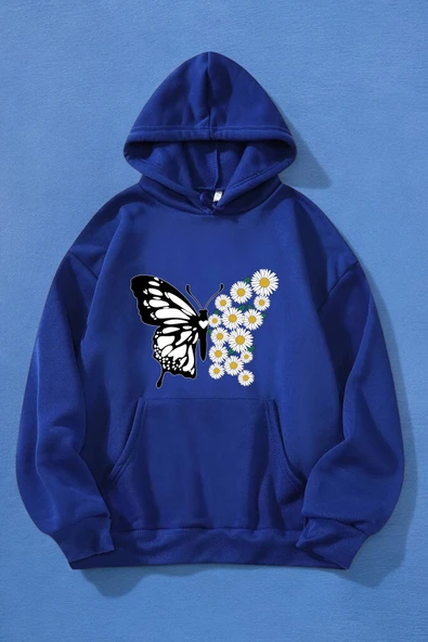 Papatya Kelebek Baskılı Oversize Sweatshirt - Resim 11