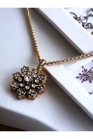 Kristal Taşlı Kar Tanesi Kolye - Resim 6