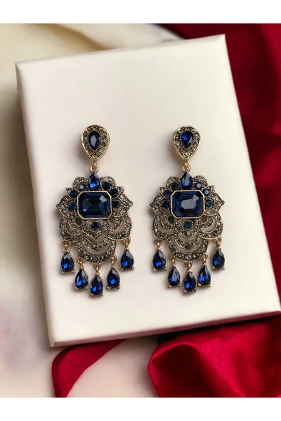 Kristal Taşlı Su Damlaları Sallantılı Küpe - 7