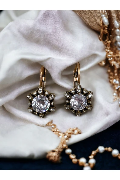 Kristal Taşlı Elmas Montür Küpe - Resim 2