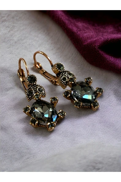 Oval Kristal Taşlı Küpe - 5