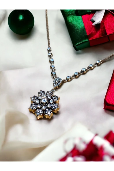 Kristal Taşlı Kar Tanesi Kolye - Resim 2