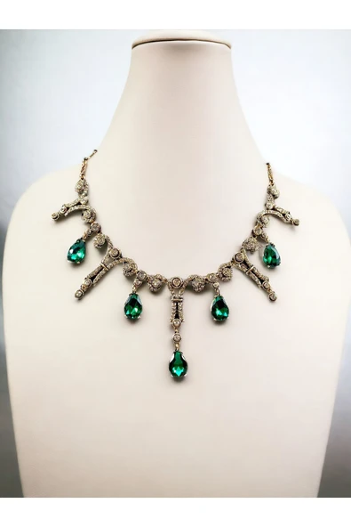 Sarkıt Gerdanlık Zümrüt Taş Detaylı Nişan Kına Düğün Gerdanlık ürün görseli