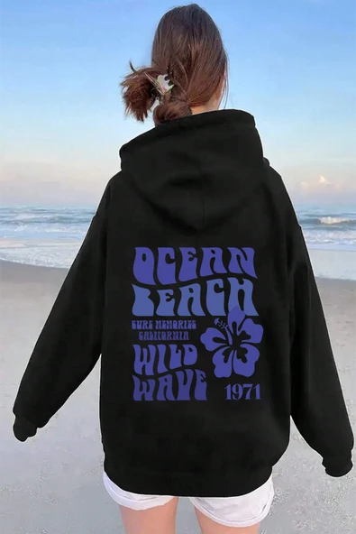 Ocean Beach Baskılı Oversize Sweatshirt - 3