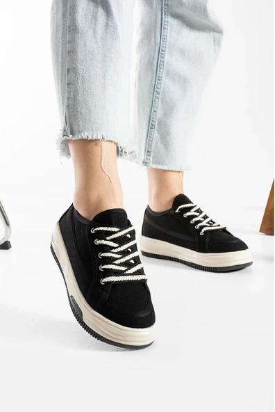 İncila Garantili Ortopedik Yüksek Taban Bağcıklı Bez Spor Sneaker Ayakkabı INCILA-7189 - Resim 2