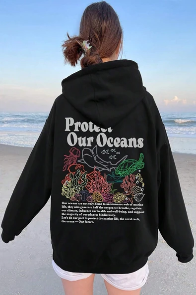 Oceans Baskılı Oversize Sweatshirt - 3