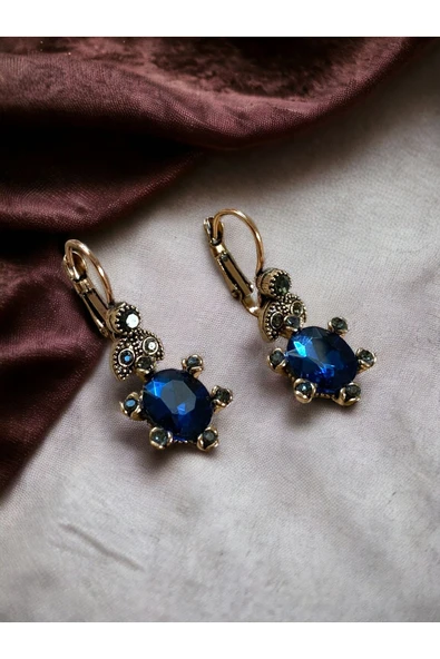 Oval Kristal Taşlı Küpe - 1
