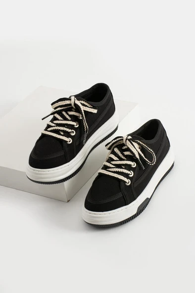 İncila Garantili Ortopedik Yüksek Taban Bağcıklı Bez Spor Sneaker Ayakkabı INCILA-7189 - Resim 5