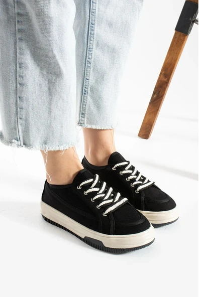 İncila Garantili Ortopedik Yüksek Taban Bağcıklı Bez Spor Sneaker Ayakkabı INCILA-7189 - Resim 3