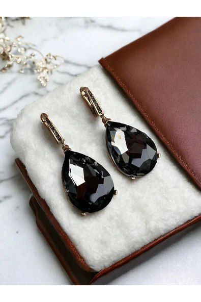 Kristal Taşlı Büyük Su Damlası Sallantılı Küpe - Resim 11