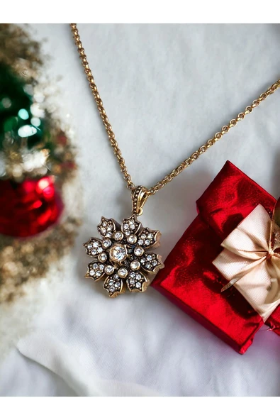 Kristal Taşlı Kar Tanesi Kolye - Resim 3