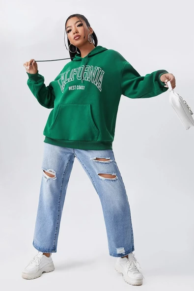 California Baskılı Oversize Sweatshirt - 4