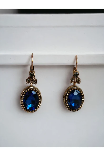 Kristal Taşlı Oval Kesim Sallantılı Küpe - 8