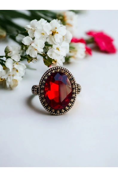Kristal Taşlı Oval Yüzük - 2