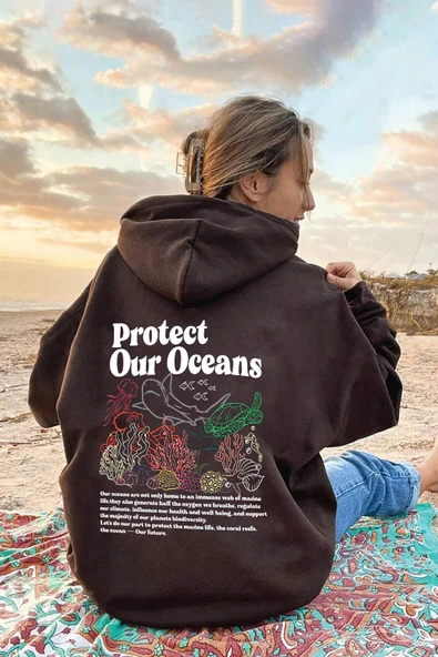 Oceans Baskılı Oversize Sweatshirt - 5