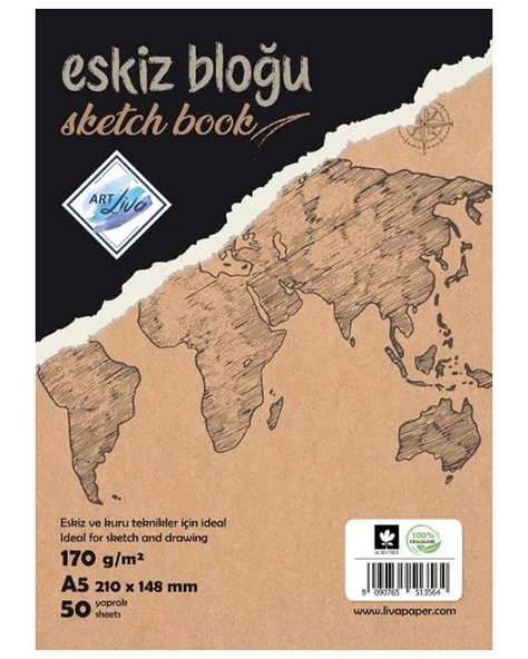 Art Liva Eskiz ve Çizim Defteri Spiralli A5 170gr 50 Sayfa