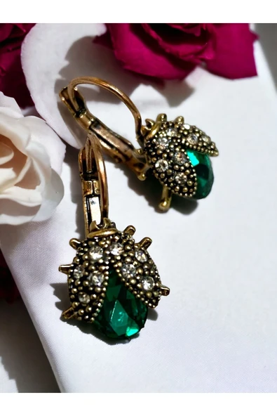 Kristal Taşlı Uğur Böceği Küpe - 9