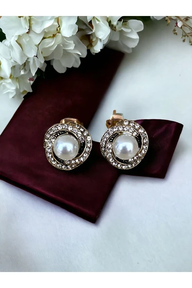 Kristal Taşlı Inci Klipsli Küpe - Resim 5