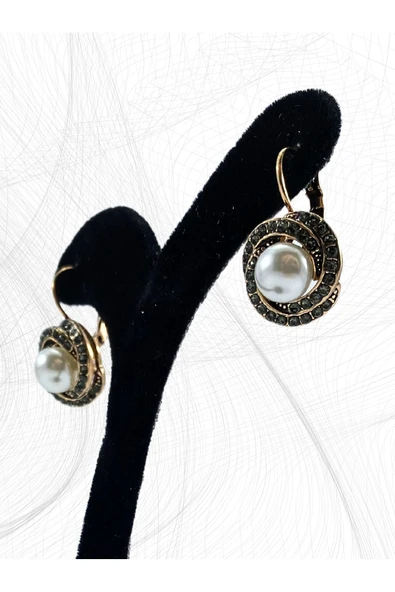 Zirkon Taşlı Sarmal Inci Sallantılı Küpe - Resim 7