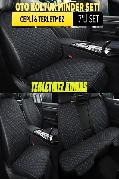 FERRARİ F430 Terletmez Kumaş Minder Seti 7 Parça Full Takım siyah-mavi ürün görseli 1