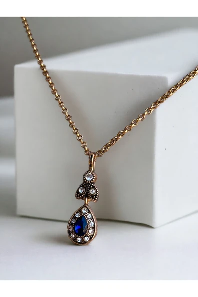 Kristal Taşlı Küçük Su Damlası Kolye - Resim 3