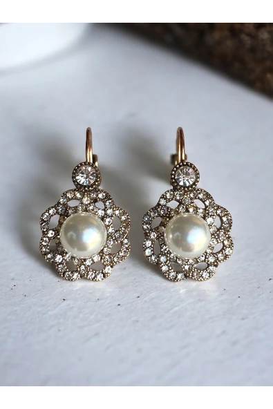 Kristal Taşlı Çiçek Figür İnci Küpe - Resim 9