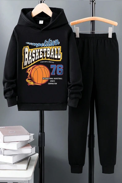 Basketball Baskılı Çocuk Rahat Eşofman Takımı - Resim 7
