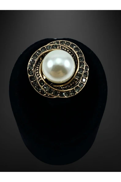 Black Diamond Taşlı Inci Yüzük - 8