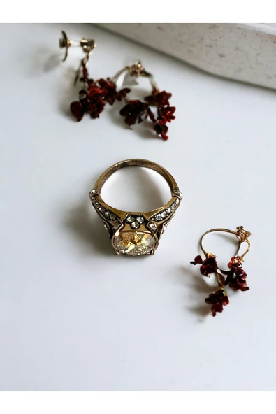 Sarı Kristal Taşlı Yüzük - 4