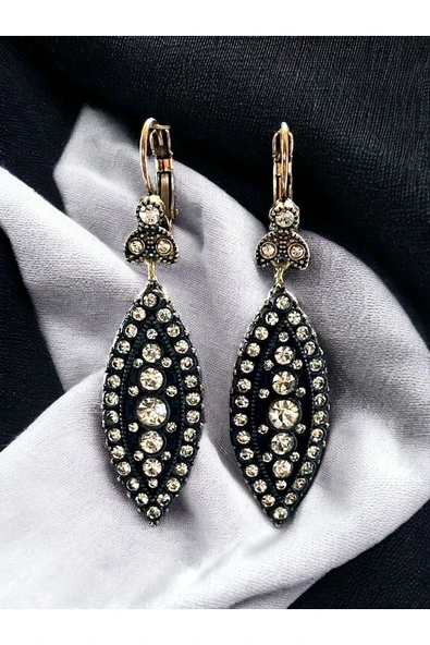 Zirkon Taşlı Elmas Montür Mekik Küpe - Resim 3