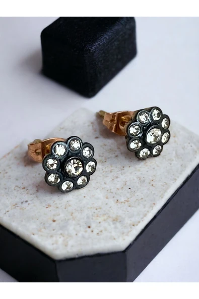 Zirkon Taşlı Küçük Papatya Figür Küpe - Resim 4