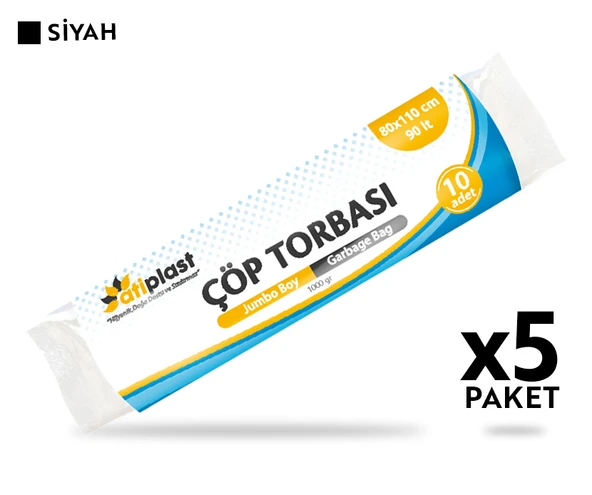 Atiplast Çöp Torbası Profesyonel Jumbo Boy 1000 gr 80 x 110 cm Siyah 5 Rulo - 2