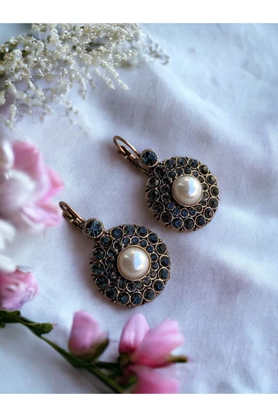 Kristal Taşlı Yuvarlak Inci Küpe - Resim 2