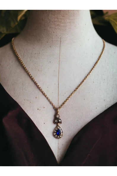 Kristal Taşlı Küçük Su Damlası Kolye - Resim 4