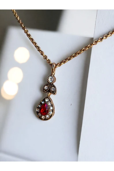 Kristal Taşlı Küçük Su Damlası Kolye - Resim 5