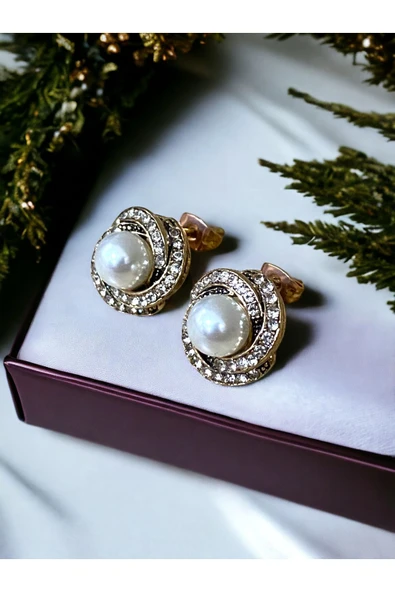 Kristal Taşlı Inci Klipsli Küpe - Resim 7