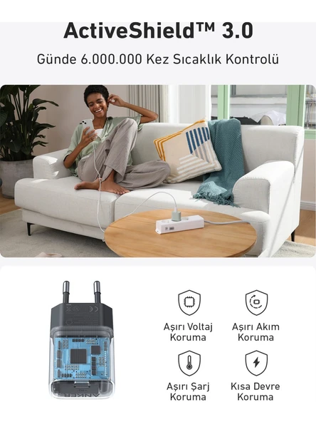 (OUTLET) Anker Nano USB-C Duvar Şarj Cihazı (30W) iPhone & Android ile Uyumlu Type-C Hızlı Şarj Adaptörü - A2337 - Yeşil - (Anker Türkiye Garantili) - 3
