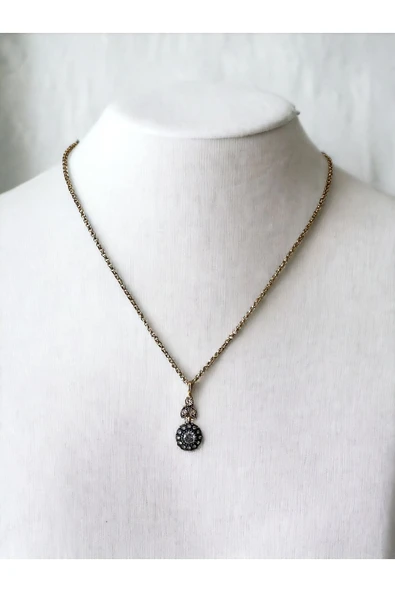 Elmas Montür Zirkon Taşlı Yuvarlak Kolye - Resim 3