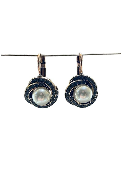 Zirkon Taşlı Sarmal Inci Sallantılı Küpe - Resim 6