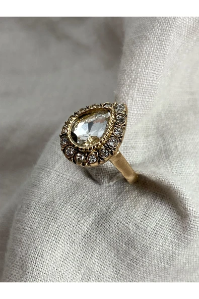 Kristal Taşlı Su Damlası Yüzük - Resim 5