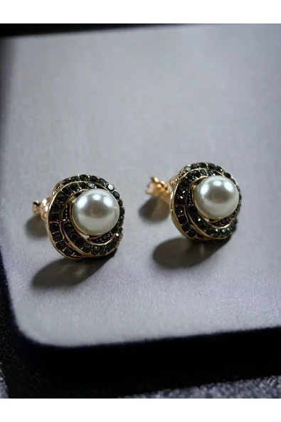 Kristal Taşlı Inci Klipsli Küpe - Resim 2